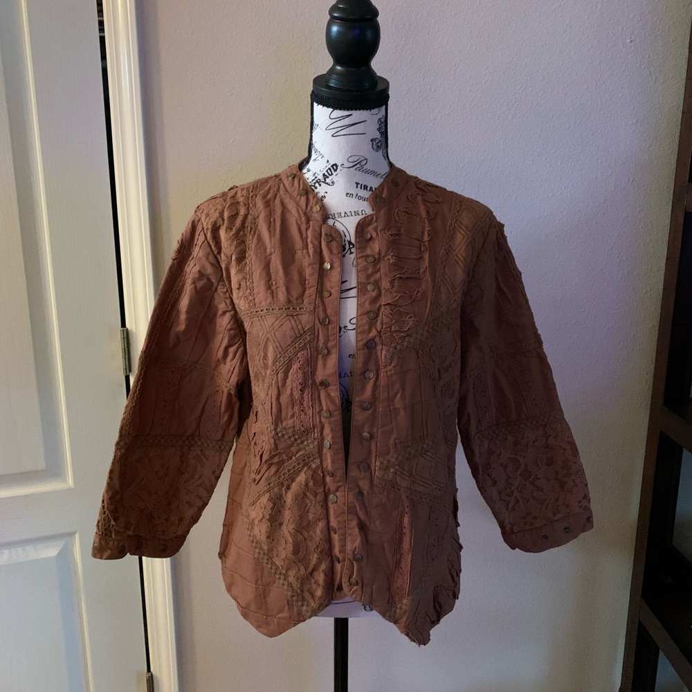 Brown embellished cotton cardigan/jacket